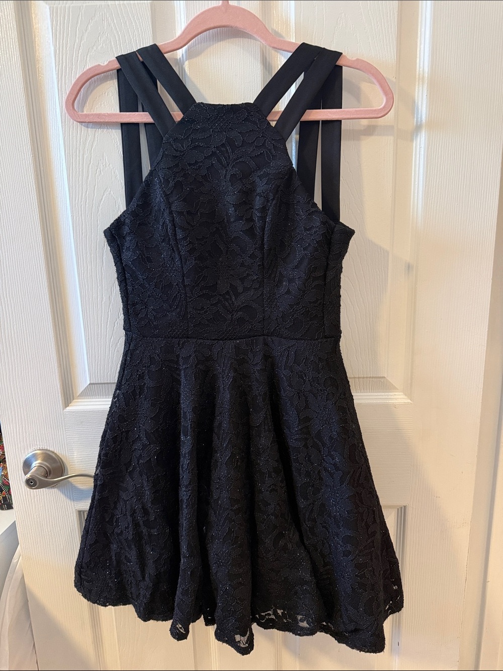 Juniors Black Lace Fit & Flare Party Dress